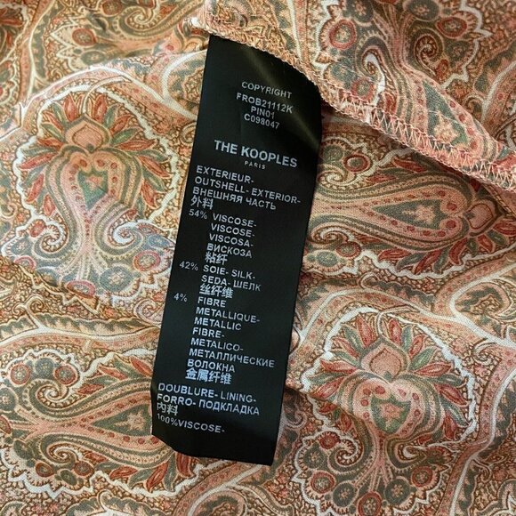 NEW THE KOOPLES Mini Silk Dress Paisley Lurex V-Neck Puff Sleeve Wrap Size 4 XL - Picture 12 of 12